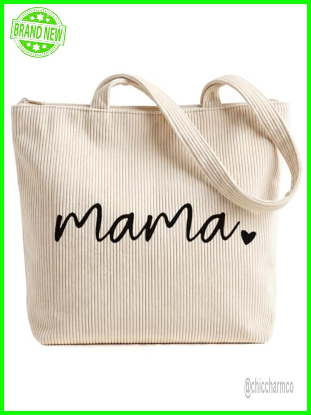 Corduroy Tote Bag with Zipper Large Mama Shoulder Bag Diaper Tote